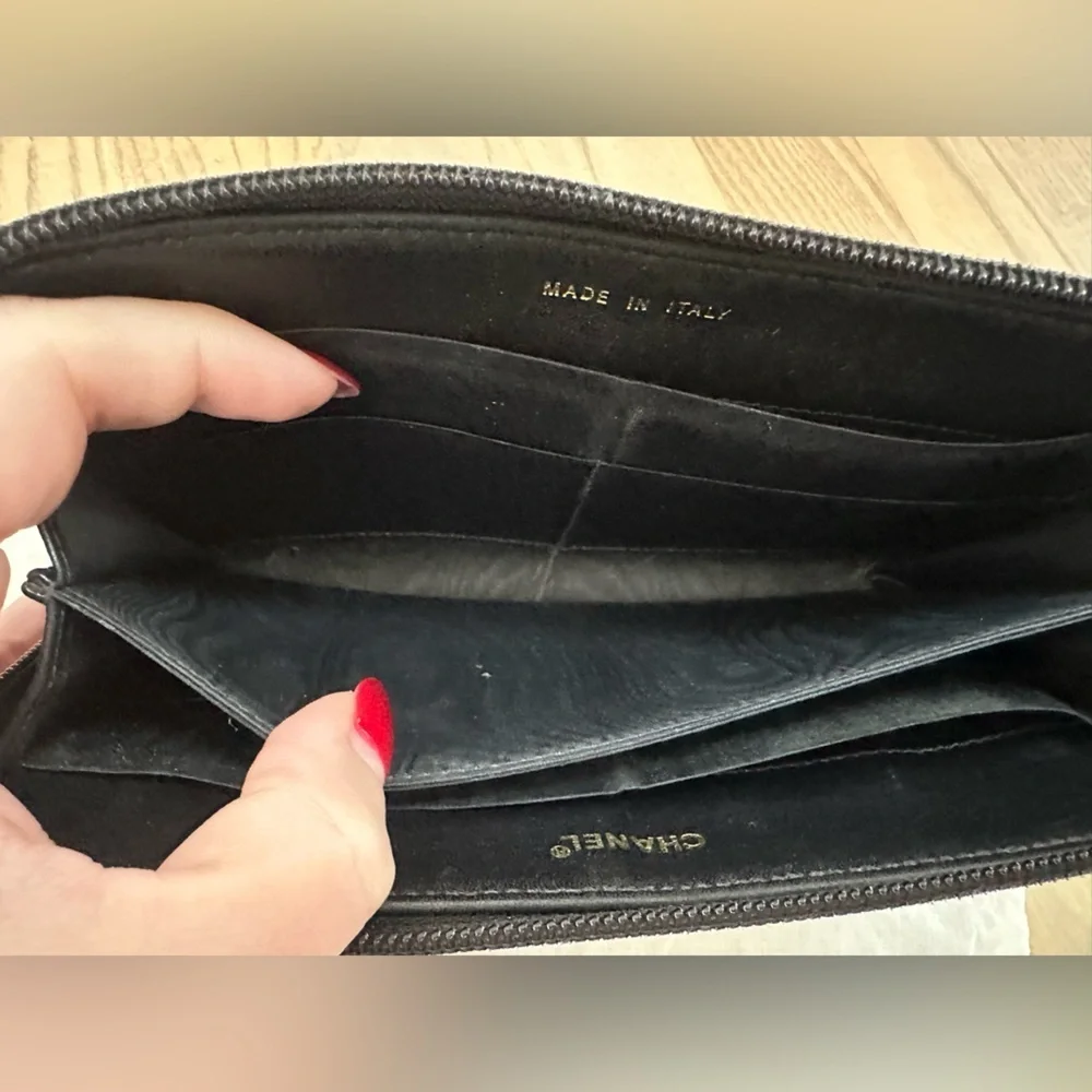 CHANEL Black Caviar Leather Zip Long Wallet
